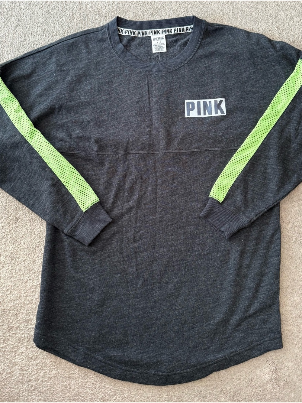 NWT! Victoria's Secret Pink Mesh Side Varsity Crew Neon Green Size S